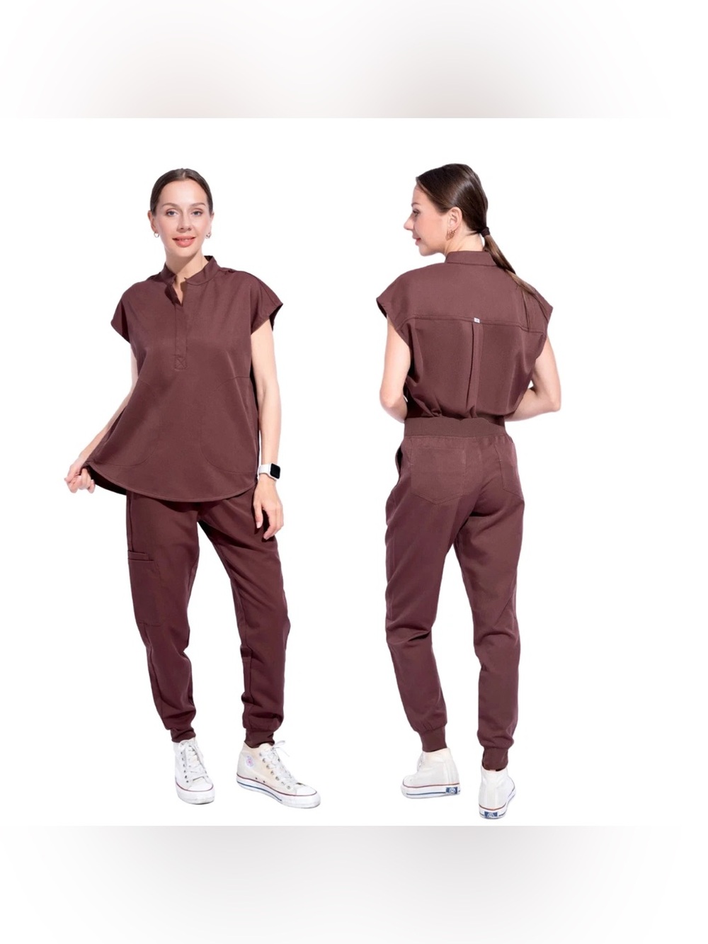 FIGS Rafaela oversized scrub top &Zamora jogger pants matching set in dark fig